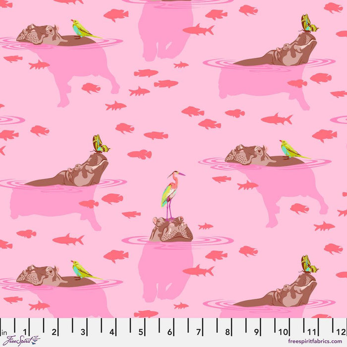 My Hippos Don't Lie Nova fabric by Tula Pink from the Everglow collection.  100% cotton 44"-45" wide. Sold by Canadian online fabric store Woven Fabric Gallery.