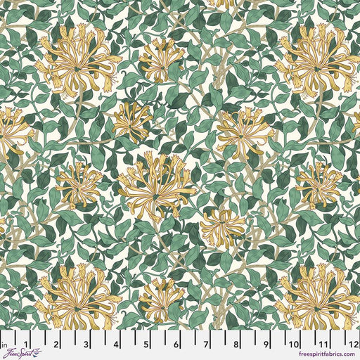Honeysuckle White fabric. Design by William Morris for Free Spirit Fabrics. 100% cotton 44"-45" wide. Sold by Canadian online fabric store Woven Fabric Gallery.