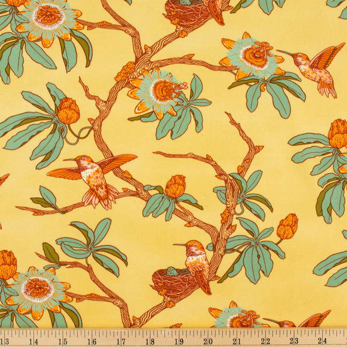 Passion Tan Organic Fabric by Mustard Beetle from Birch Fabrics. Sold by Canadian online fabric shop Woven Fabric Gallery.