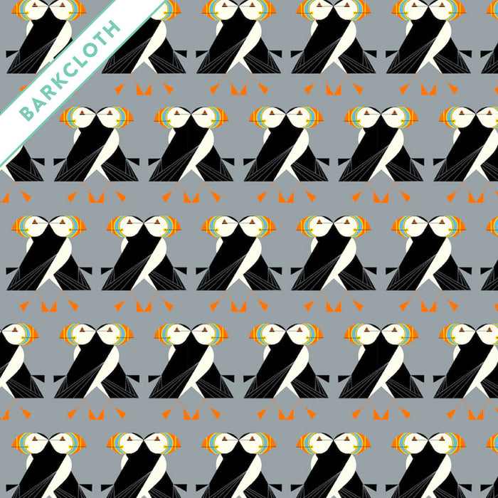 Puffins Passing organic barkcloth fabric. Design by Charley Harper for Birch Fabrics. Sold by Canadian oline fabric store Woven Fabric Gallery. 