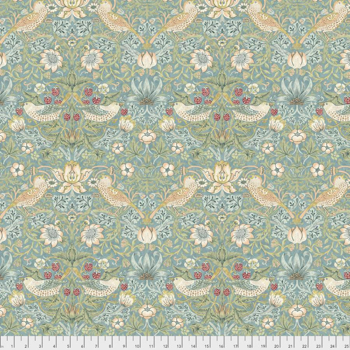Strawberry Thief Aqua fabric by William Morris. Sold by Canadian online fabric store Woven Fabric Gallery.