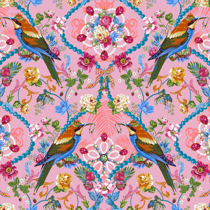 The Queens Jewels rose fabric by Odile Bailloeul for Free Spirit fabrics. Sold by Canadian online fabric store Woven Fabric Gallery. 