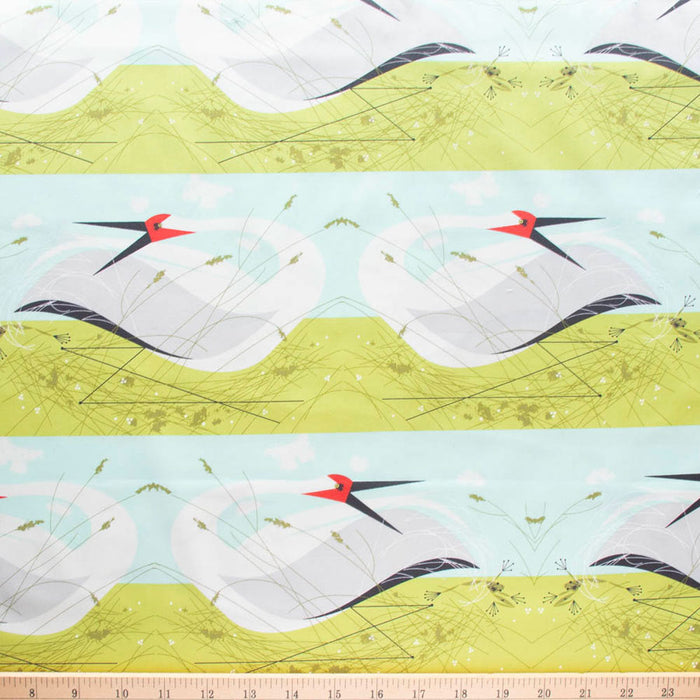 Whooping Crane Organic fabric by Charley Harper for Birch Fabrics. Sold by Canadian online fabric store Woven Fabric Gallery. 
