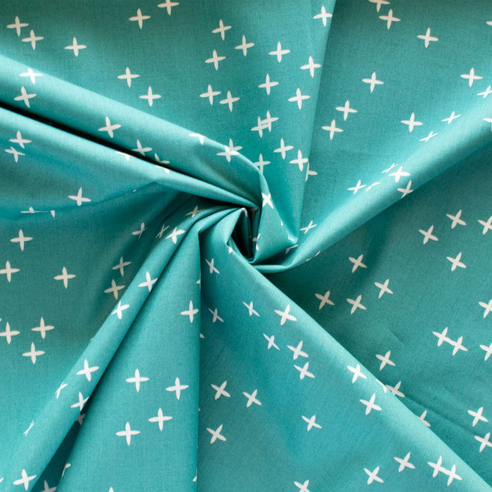Wink Teal organic fabric form Birch Fabrics. Sold by Canadian online fabric store Woven Fabric Gallery. 
