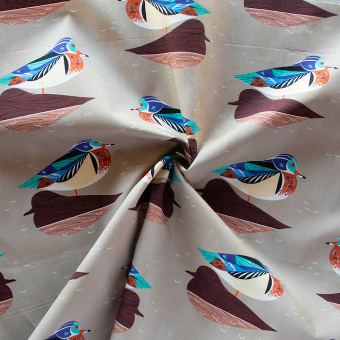 Wood Duck organic fabric  by Charley Harper. Sold by Canadian online fabric store Woven Fabric Gallery. 